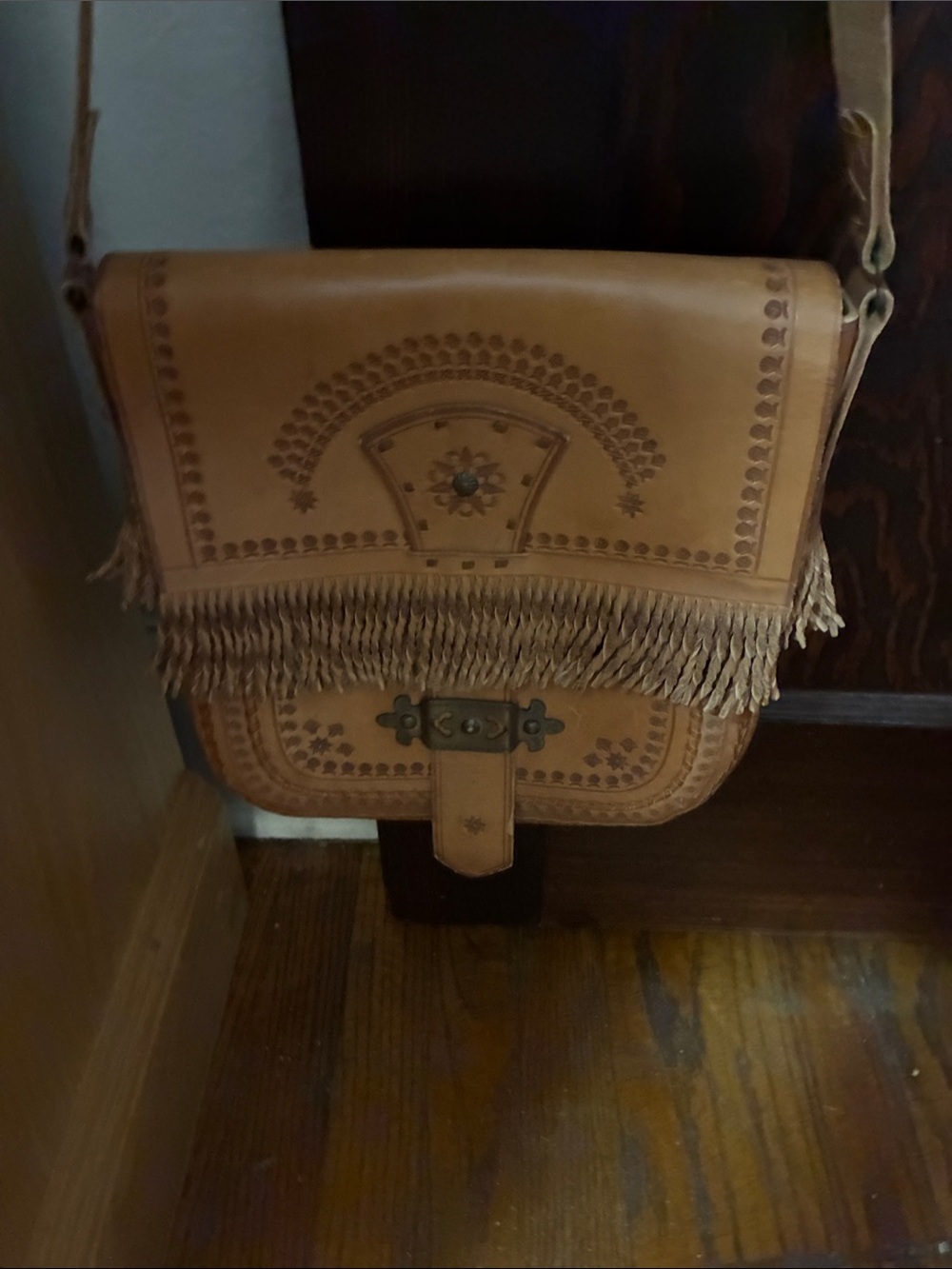 Leather Fringe Crossbody Bag in Tan